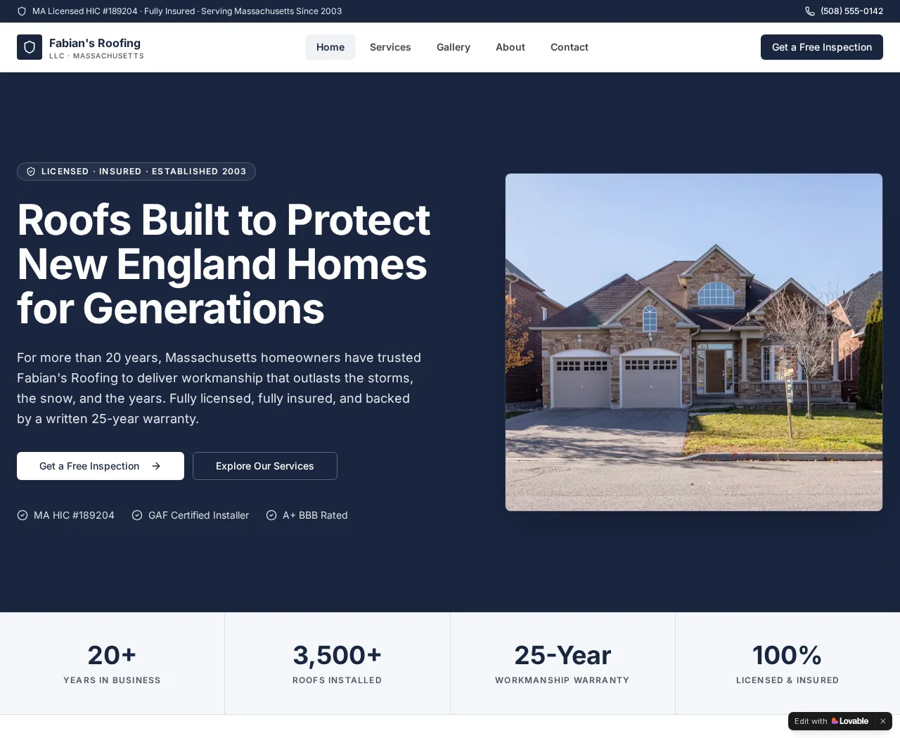 Sitio web demo para empresa de roofing