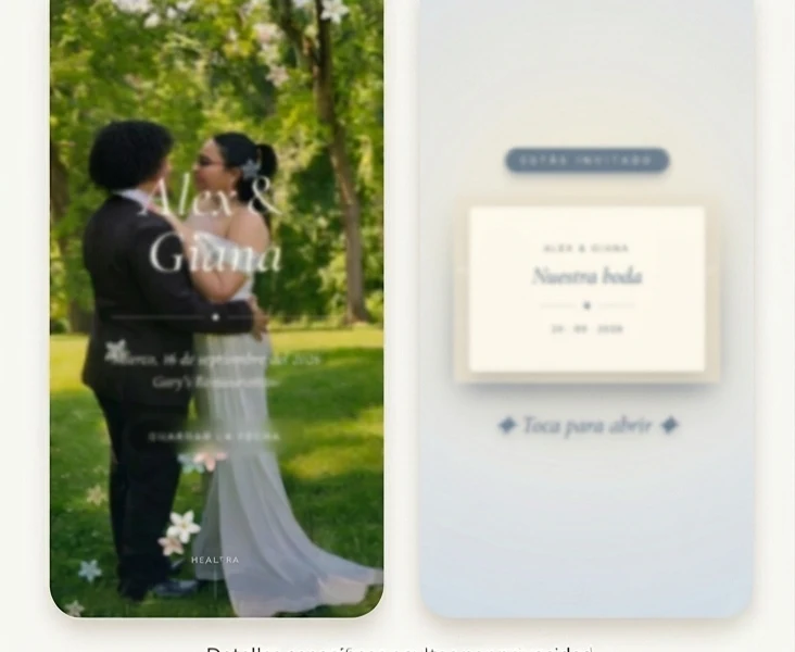 Invitación de boda digital — vista previa difuminada por privacidad